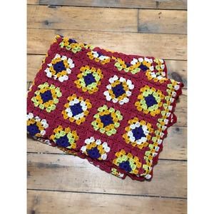 Vintage Crochet Blanket Afghan Granny Square 36” x 51”